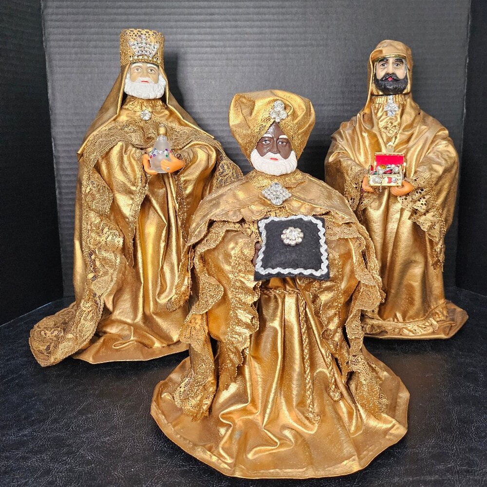 Three Kings Gold Fabriche Bejeweled With Crystals Three Wise Men Holiday Decor